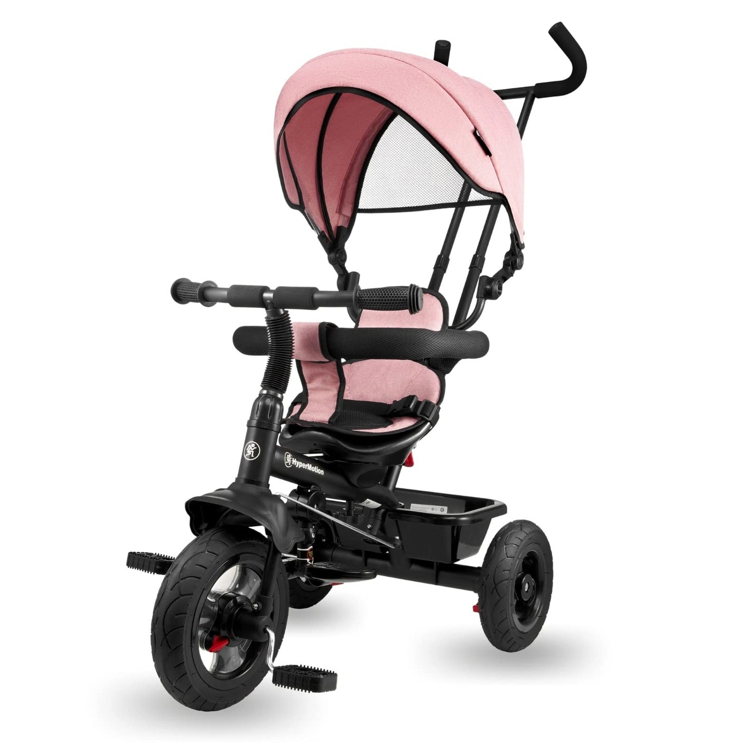 HyperMotion Toddler Tricycle with Parent Handle, Canopy, Safety Belt & Basket — From 12 Months