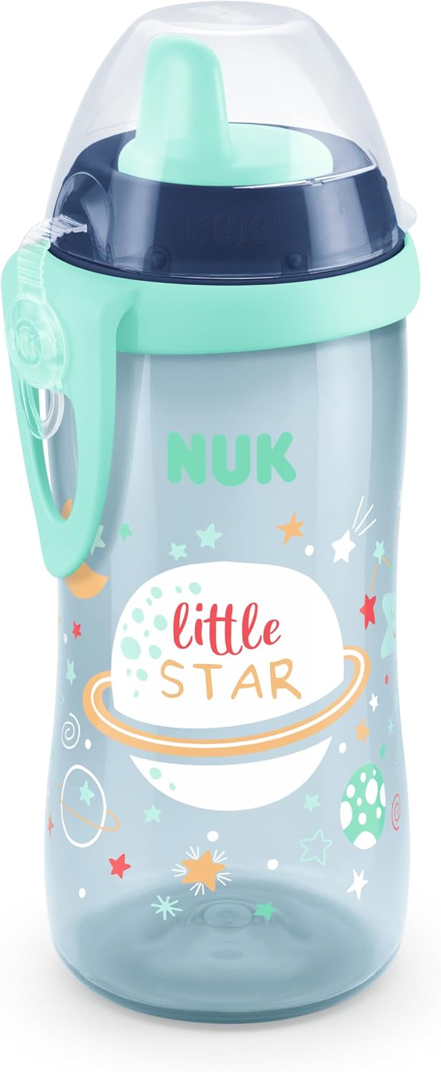 NUK Kiddy Cup Night Toddler Cup | 12+ Months | 300 ml | Leak-Proof Toughened Spout | Glow in the Dark | Clip & Protective Cap | BPA-Free | Blue