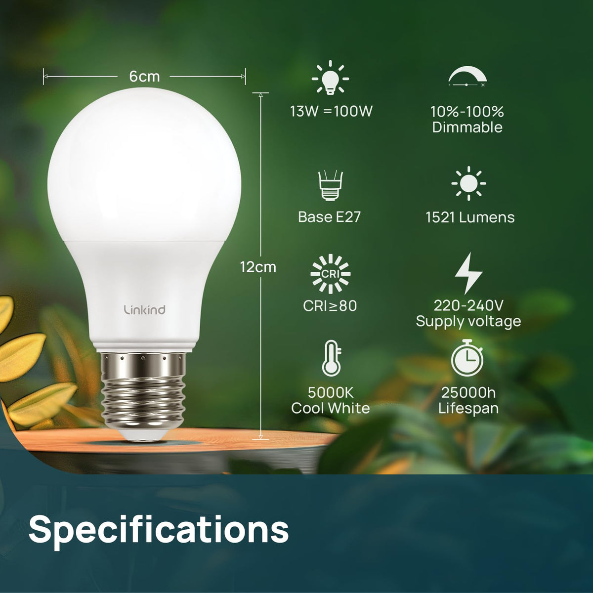 Linkind E27 LED Bulb Dimmable Edison Screw Light, 13W to Replace 100W Bulb, Warm White(2700K) 1521LM A60 Light Bulb, ERP, CE Certified, Frosted, Pack of 3