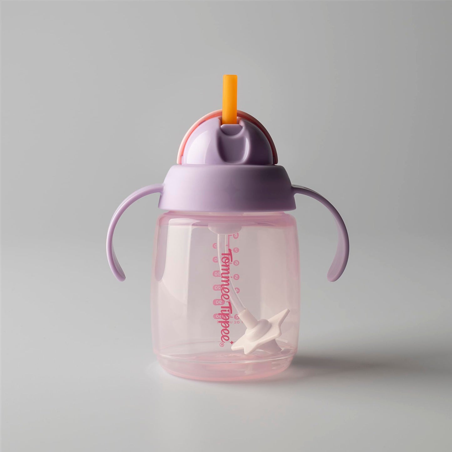 Tommee Tippee Trainer Straw Cup, 240ml, Easy Transition Toddler Cup for 6 Months+, with Silicone Weighted Straw and Easy-Hold Handles, Pink and Purple, 2 Pack