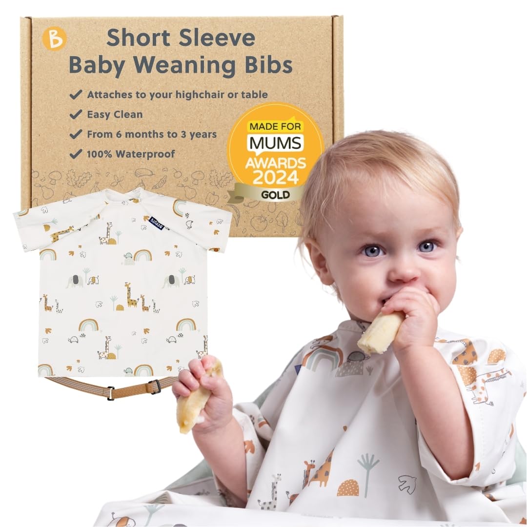 BIBaDO Long Sleeve Baby Bibs - Coverall Weaning Bib with Highchair Strap