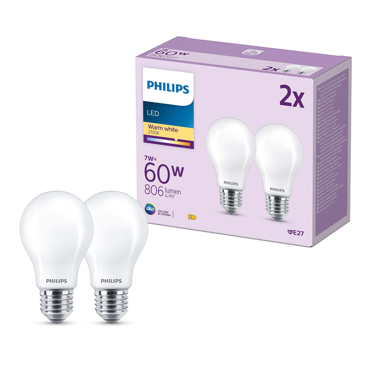 PHILIPS LED Frosted A67 Light Bulb 3 Pack [Warm White 2700K - E27 Edison Screw] 100W, Non Dimmable. for Home Indoor Lighting