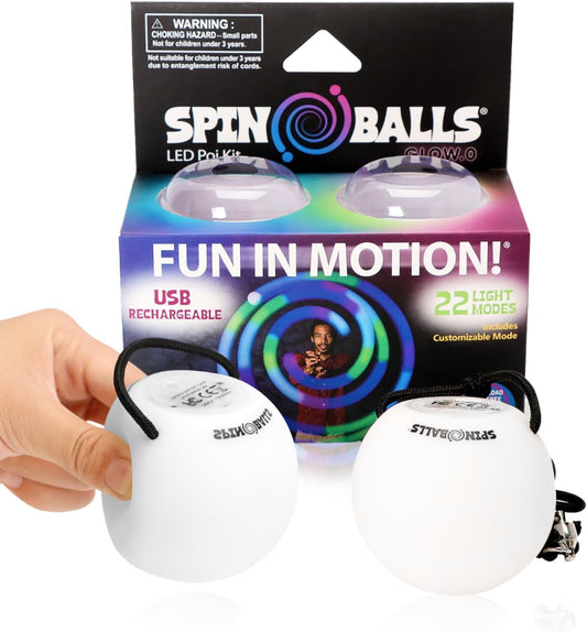 Spinballs LED Poi Balls — 22 Light Modes, USB-C Rechargeable, 20hr Battery | Beginner to Pro