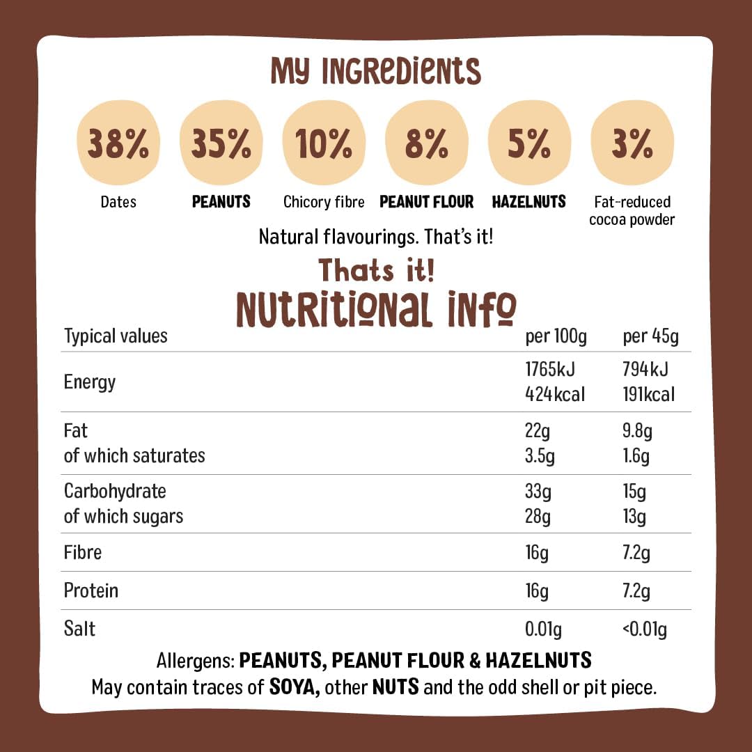 Nakd Cocoa Hazelnut Protein Bar - Vegan - Gluten Free - Healthy Snack, 45g (Pack of 16 bars)