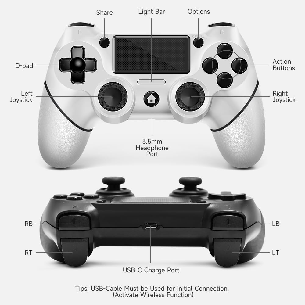 AceGamer 2 Pack Wireless Controller for PS4，Game Controller for PS4/Pro/Slim/PC，Gamepad Joystick with Turbo/Back Button/Dual Vibration/6-Axis Gyro Sensor/Touch Panel (Black and White)