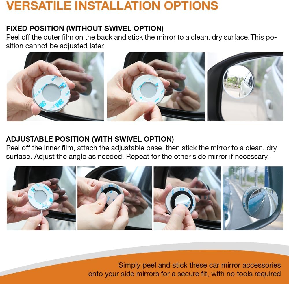 ARVO Blind Spot Mirrors for Cars, 2 Pack, 360° Adjustable HD Glass Convex