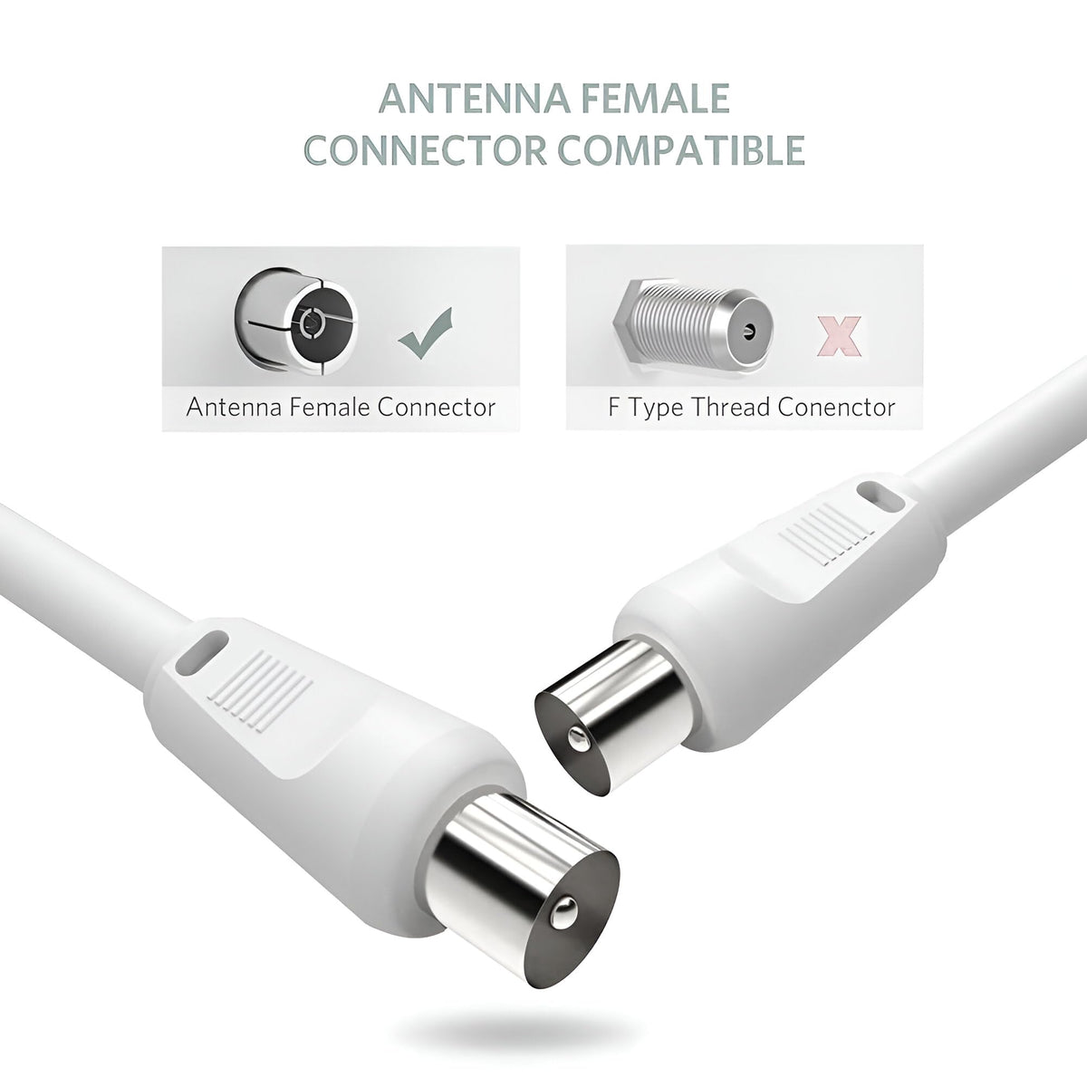 3C2V TV Coaxial Cable 8M - Nickel Plated RF Coax Extension Lead for Freesat, Aerial Socket, Freeview, Sat,DVD,VCR,SKY, Smart U-HD TV, Virgin, BT, Antenna Box, Y Splitter, Signal Booster 8.0 Meter