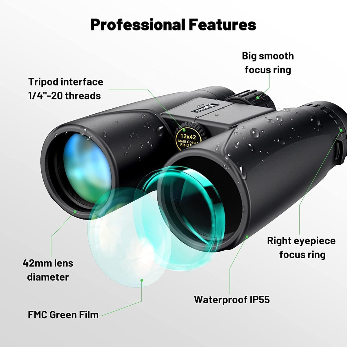 Kylietech High Power 12x42 Binoculars for Adults Fogproof & Waterproof