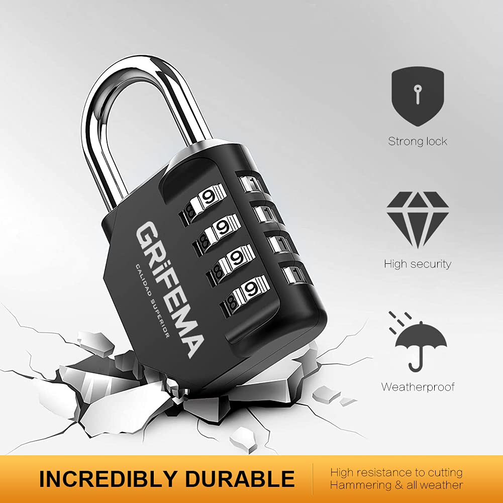 GRIFEMA Combination Padlocks with 4 Digit Code, Locker Padlock Outdoor Heavy Duty Weatherproof for School Gym Locker cabinet, Garage, Gate, Shed GA1001-1 (1 PACK), Black