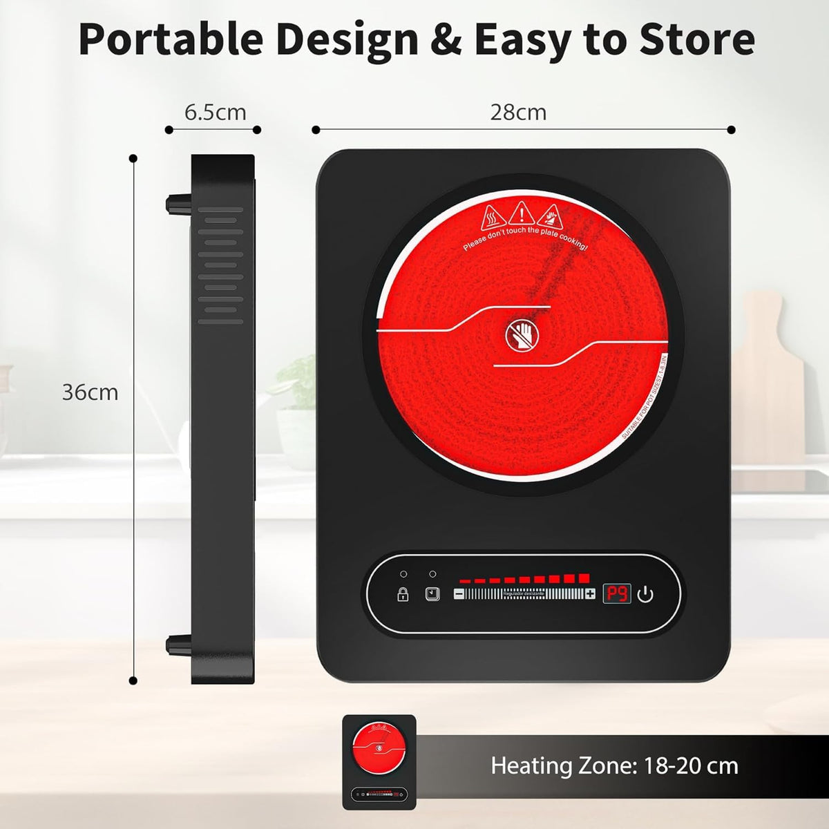 VBGK 2 Ring Electric Hob with Knob, 220V 3000W Double Ceramic Hob, 9 Power Levels, Kids Lock & Timer, Hot Surface Indicator, Overheat Protection, Knob and Touch Control Double Electric Hob
