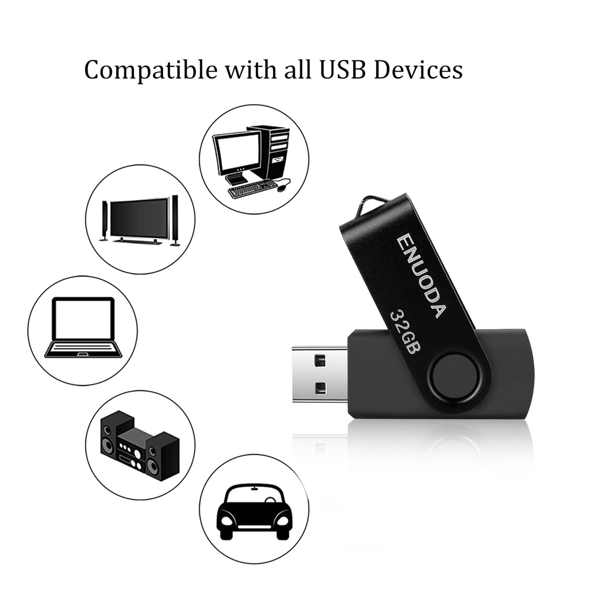 ENUODA Memory Stick 128GB USB 2.0 Flash Drives Swivel Design Storage Thumb Drive Pen Drive (Black)