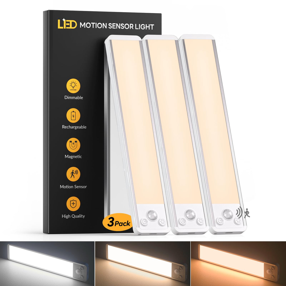 Under Cabinet Kitchen Lights, Motion Sensor Lights Indoor, 20CM, 3 Pack