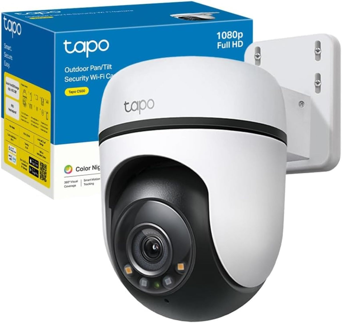 Tapo TC40 Pan/Tilt Smart Security Outdoor Camera, Full HD, 360° Person Detection Motion Tracking, Color Night Vision, WiFi Camera No Monthly Fee, Two-Way Talk, IP65, Works with Alexa and Google