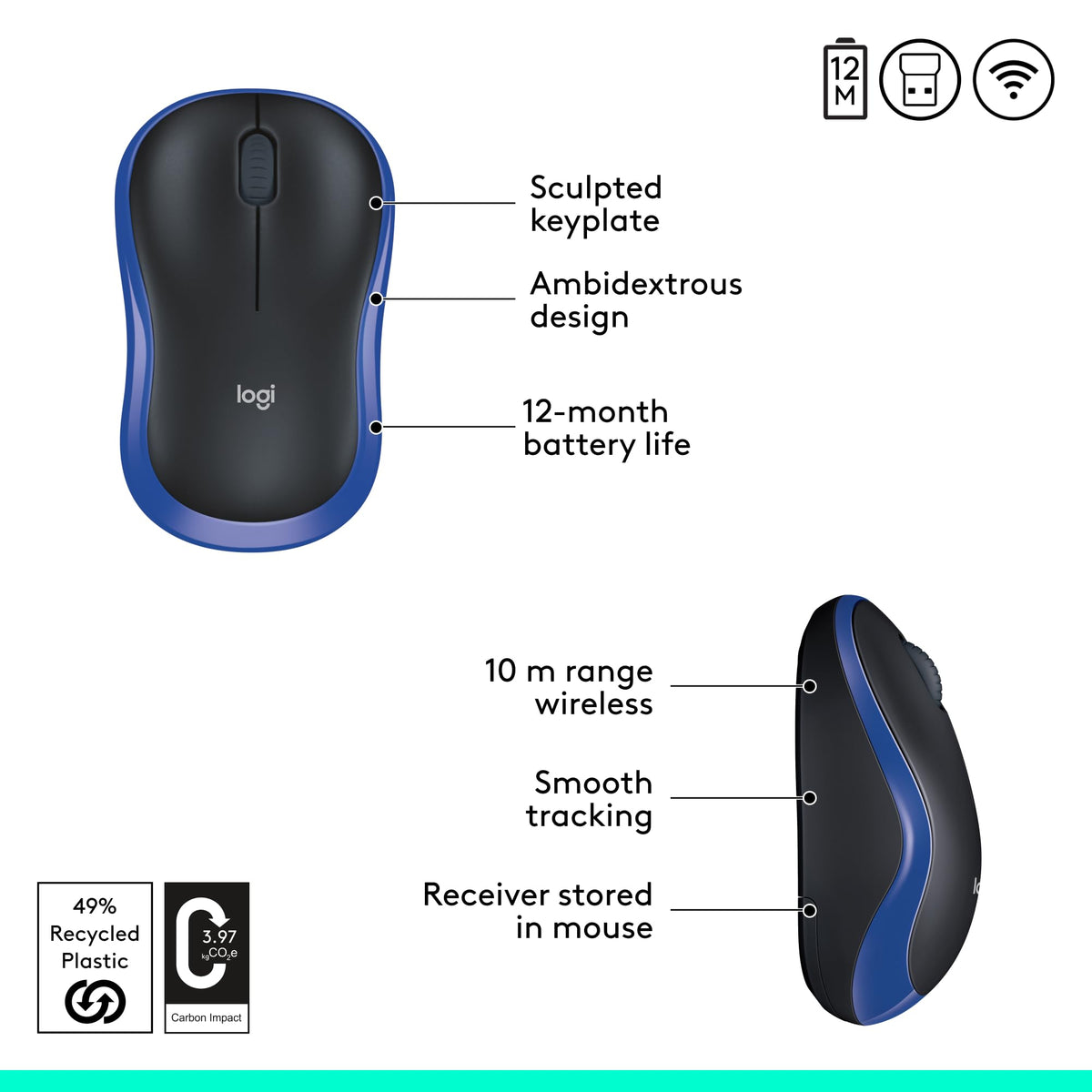 Logitech M185 Wireless Mouse, 2.4GHz with USB Mini Receiver