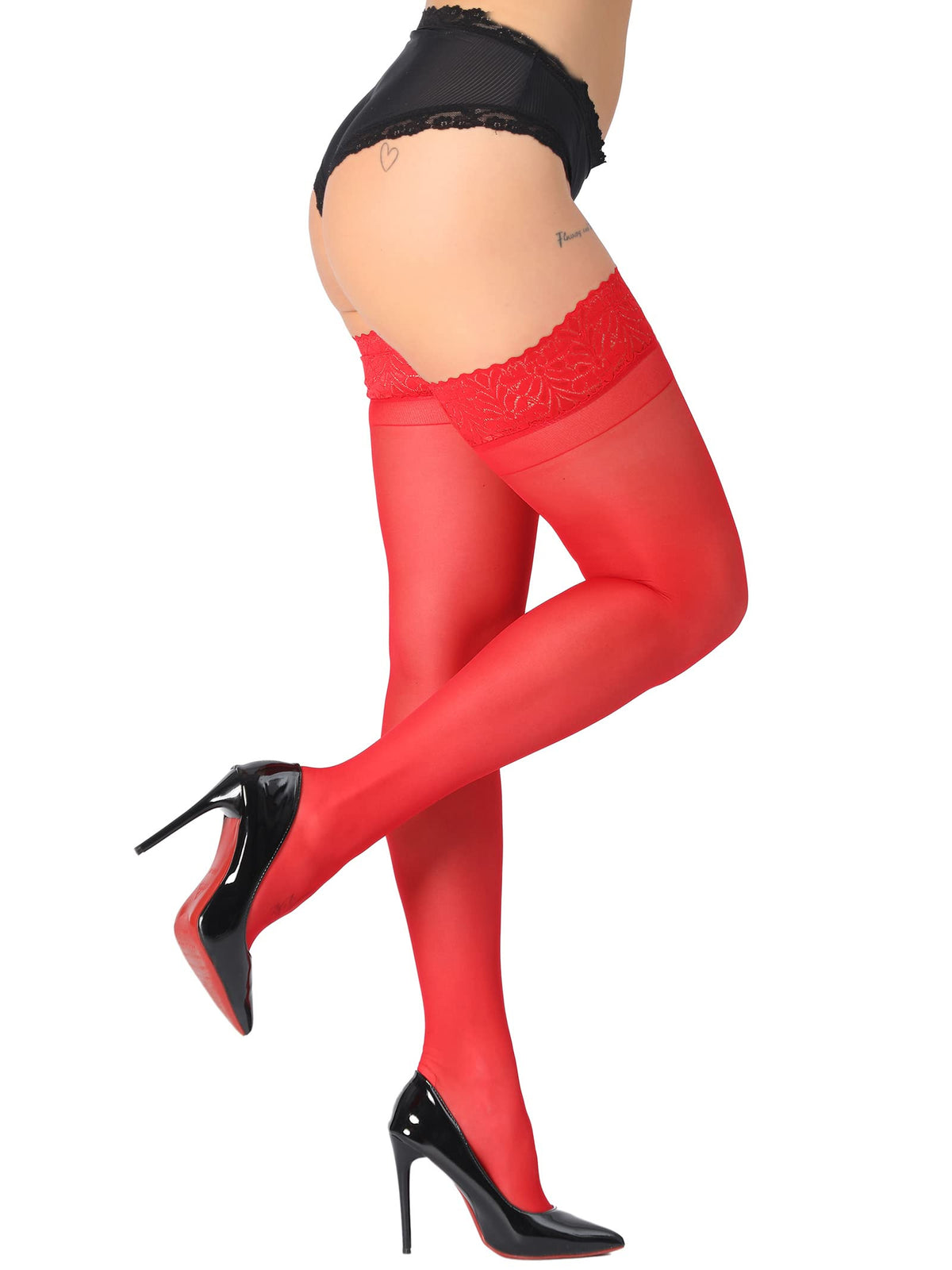 DancMolly Silky Thigh High Stockings, with 6+ Colors Sheer Silicone Lace Top Pantyhose for Women
