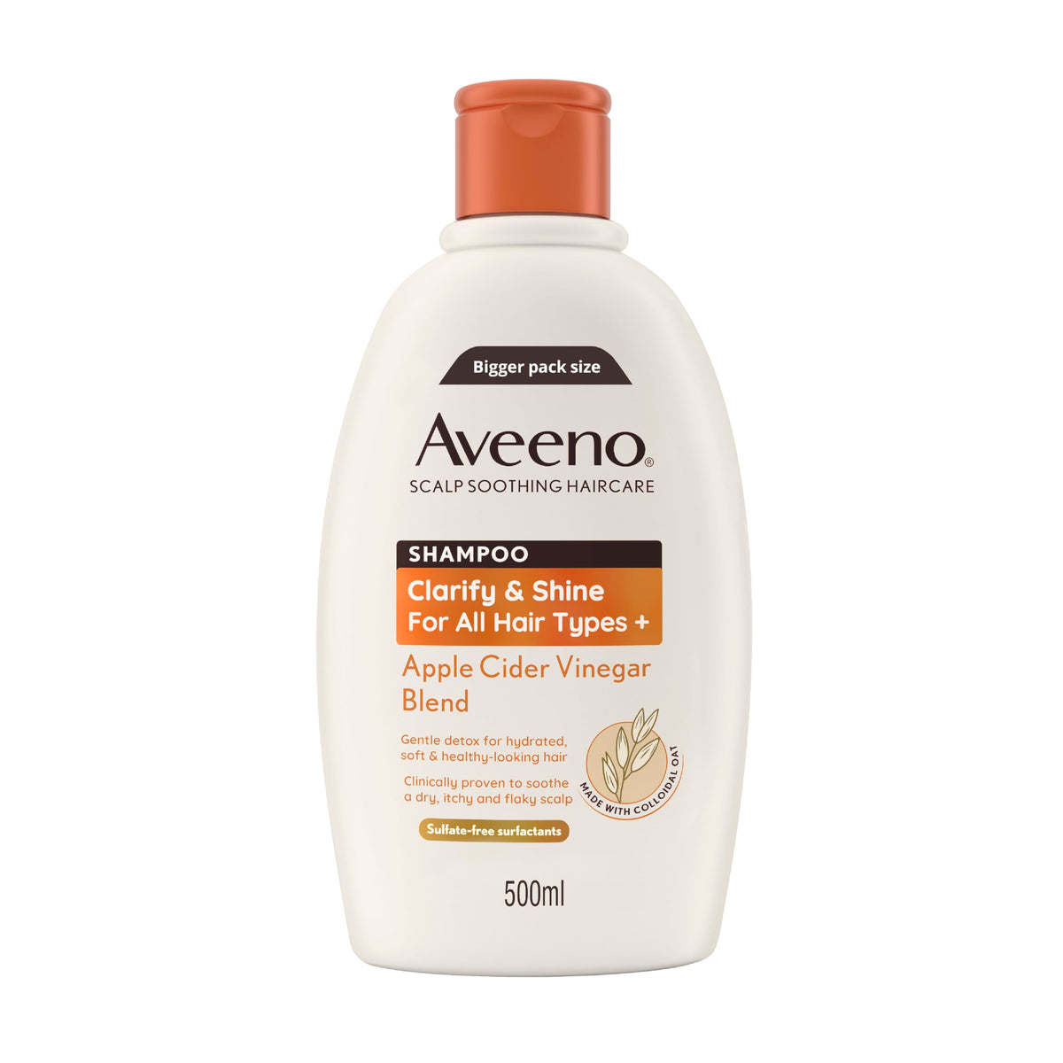 Aveeno Scalp Soothing Haircare Clarify & Shine Shampoo, Apple Cider Vinegar Blend, for All Hair Types, Soothes Dry, Itchy & Flaky Scalp, Clinically Proven, Sulfate Free, 300ml
