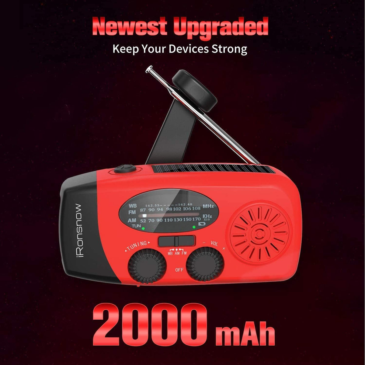 5000mAh Wind Up Solar Radio, Emergency Crank Weather Radio, FM/AM Radios
