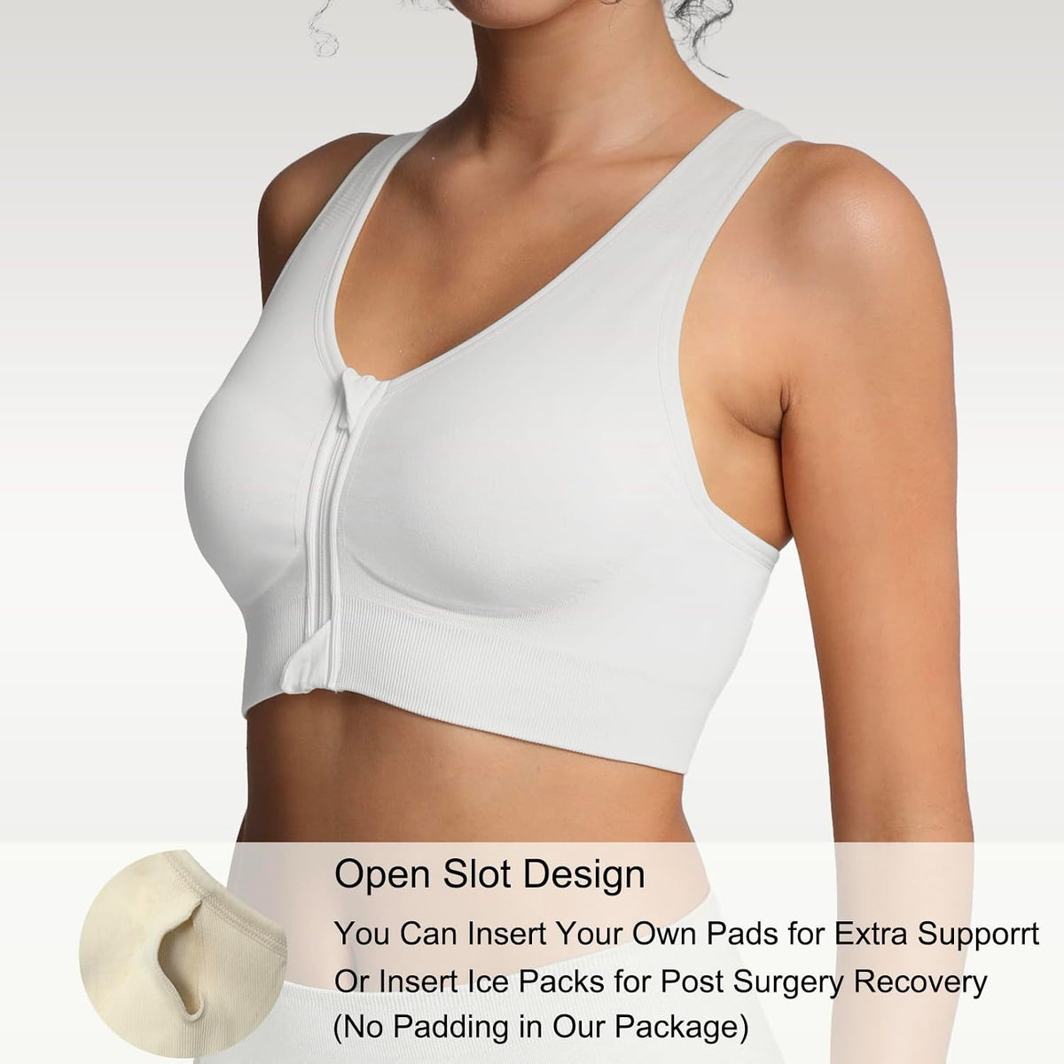 Lemef Front Zipper Sports Bras High Impack Post Op Compression Bras for Women Post Surgery Wireless Racerback Yoga Bra