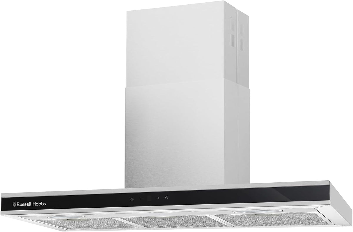 Russell Hobbs 90cm T-Shaped Cooker Hood in Stainless Steel with 3 Speed Settings, 3x Washable Aluminium Filters, Extraction or Recirculation, Boost Function, LED Lights A++ Energy Rating, RHGCH903SS