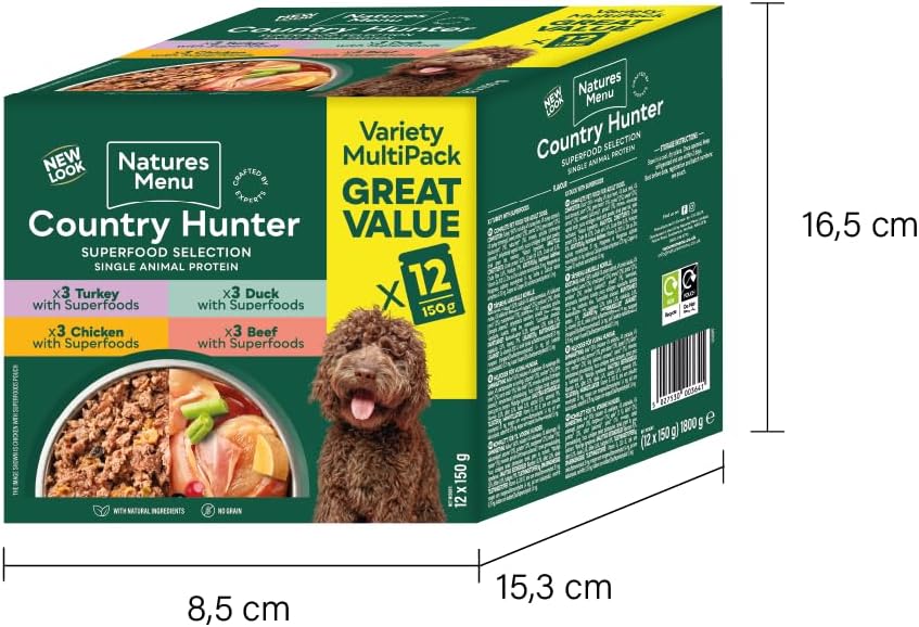 Natures Menu Country Hunter Wet food for Dogs - Multipack Superfood Selection Pouches - 12 x 150g
