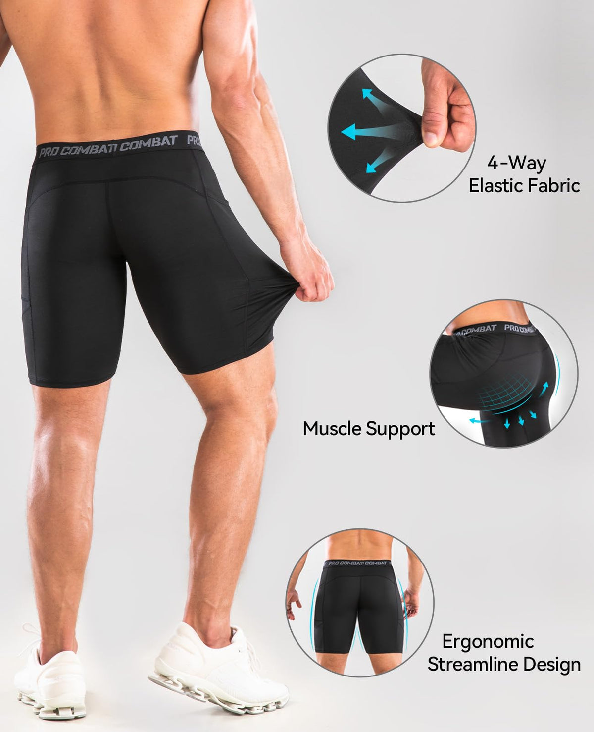 Niksa Compression Shorts Men, 1 Pack or 3 Packs Gym Running Shorts with Pockets Sports Anti Chafing Underwear Base Layer Shorts Quick-Drying Fabric Undershorts Men’s Workout Shorts