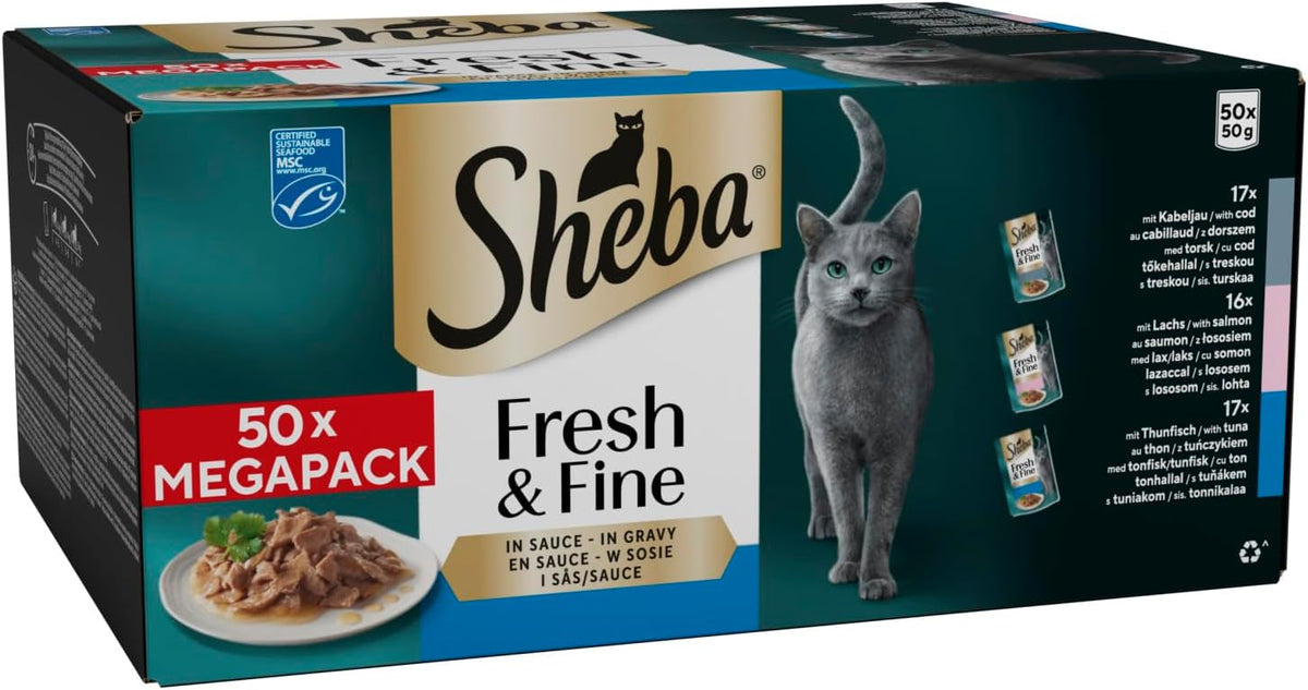 SHEBA Fresh & Fine Cat Pouches Fish collection in Gravy 50x50g