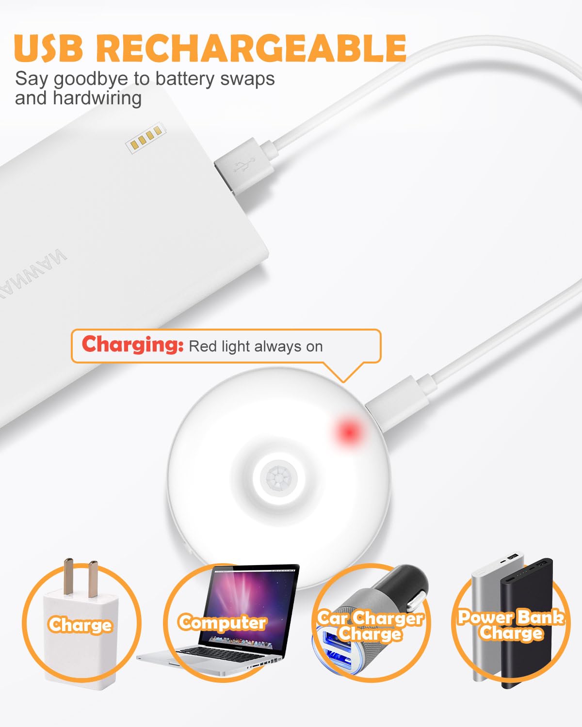 Motion Sensor Lights Indoor, 6 Pack Cupboard Lights, Stair Lights Night Lights, 3 Modes USB Charging Wall Lights, Magnetic Sensor Lights Indoors for Kitchen Stair Closet Under Cabinet