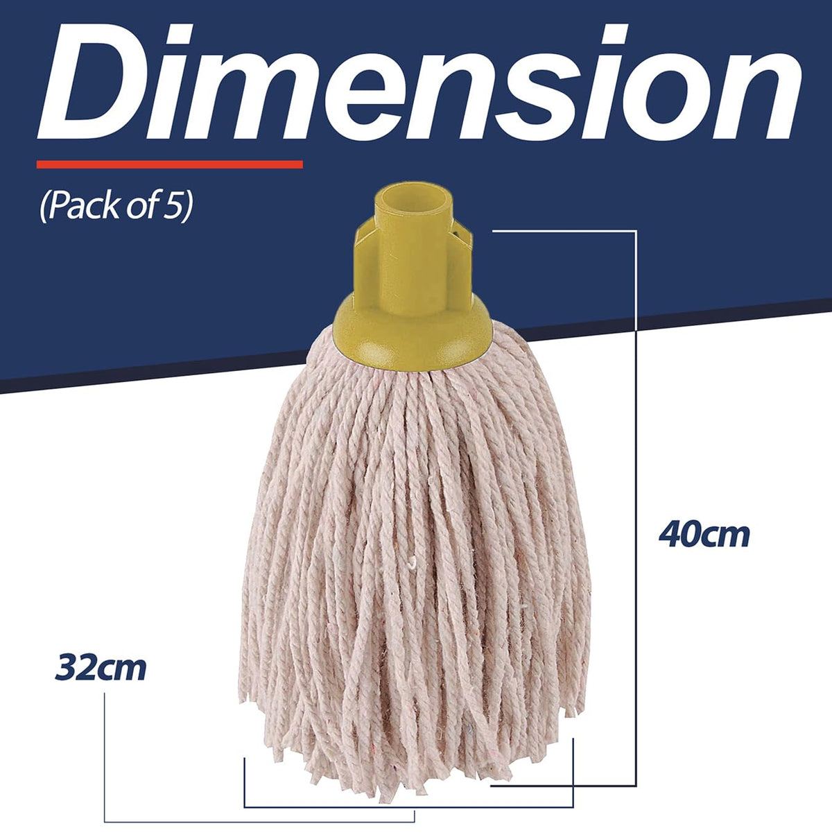Abbey No.16 Socket Cotton Mop heads Replacement Pack of 5 – Super Absorbent String Mop Universal Screw On Socket - Floor Cleaning Heavy Duty mop head ( Blue )