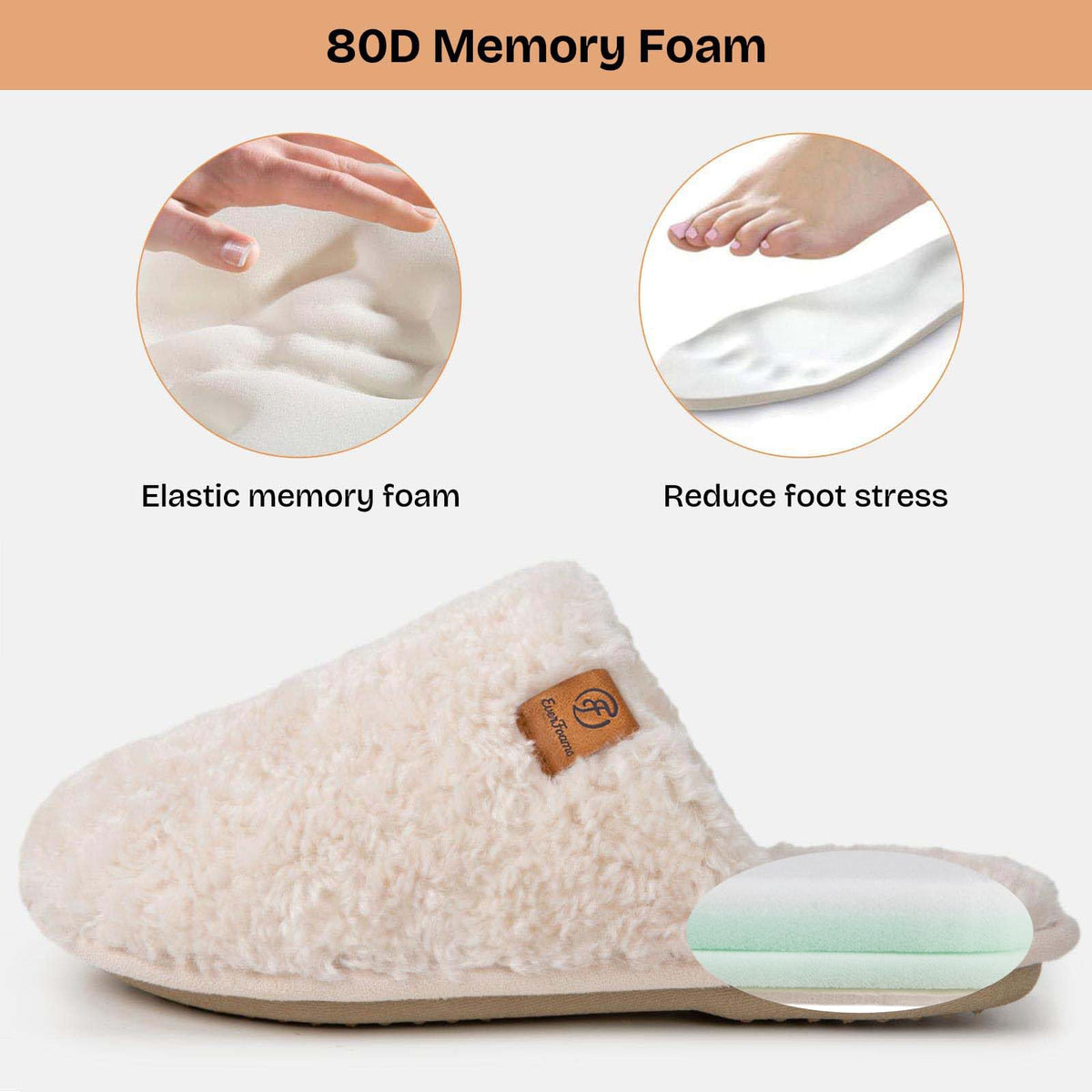 EverFoams Women's Fuzzy Slippers Cosy Memory Foam Indoor Warm House Shoes