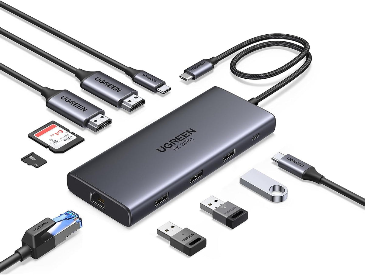 UGREEN Laptop Docking Station Dual Monitor, 10-in-1 Dual 4K@60Hz USB C Hub