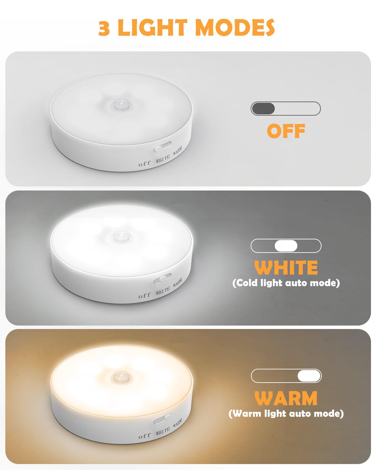Motion Sensor Lights Indoor, 6 Pack Cupboard Lights, Stair Lights Night Lights, 3 Modes USB Charging Wall Lights, Magnetic Sensor Lights Indoors for Kitchen Stair Closet Under Cabinet