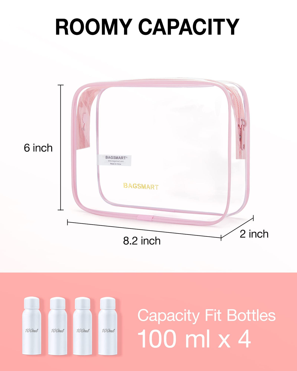BAGSMART 2pcs Clear Toiletry Bag TSA Travel Essential for Makeup Liquids (Pack of 2)