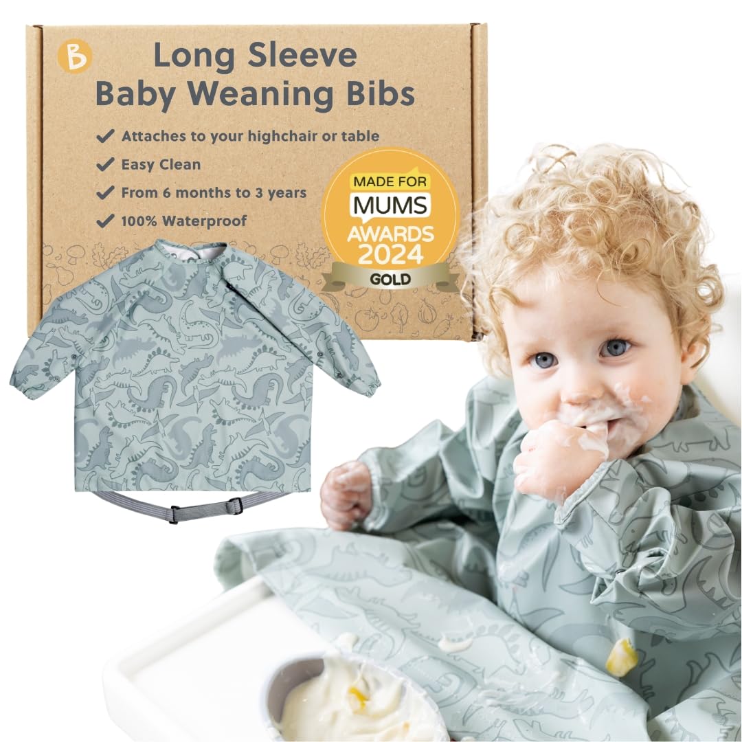 BIBaDO Long Sleeve Baby Bibs - Coverall Weaning Bib with Highchair Strap