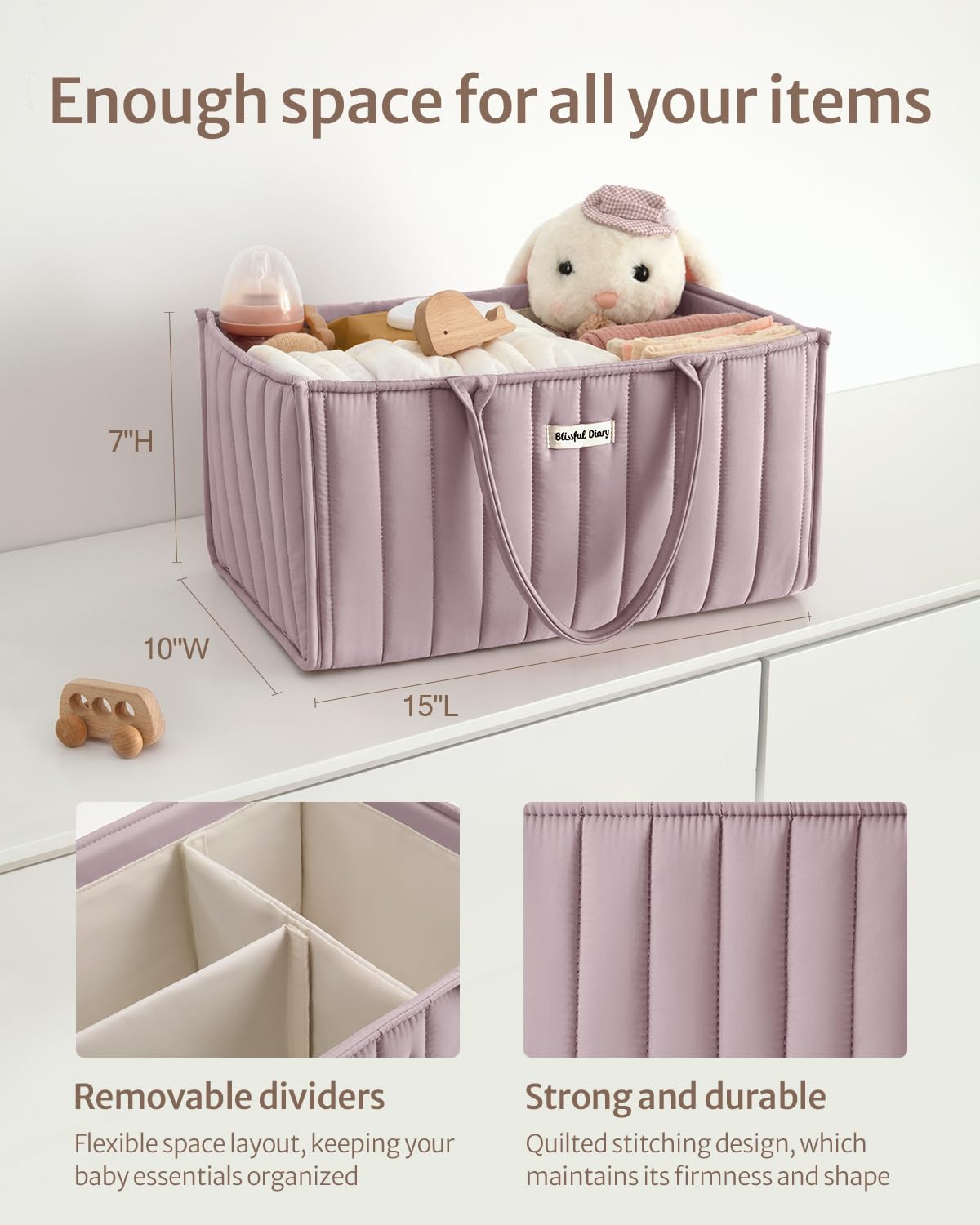 Blissful Diary Nappy Caddy Organiser, Baby Diaper Caddy for Nappy Station, Stylish Storage Basket for Newborn Essentials, Baby Shower Gifts for Girl or Boy, Woodland Cream