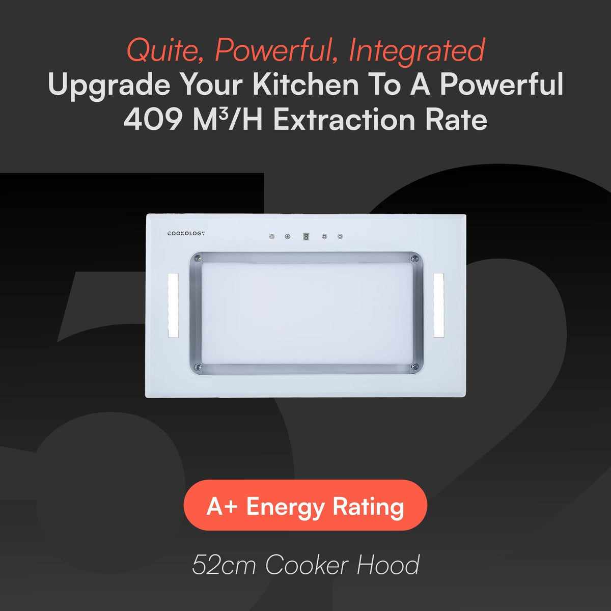 Cookology BUGL750BK Integrated Extractor Fan Cooker Hood in Black - 75cm Width - Built-in Cupboard Glass Canopy - Touch Controls - 2 LED Lights - Switch-off Timer - 3 Speed Settings - A+ Rated