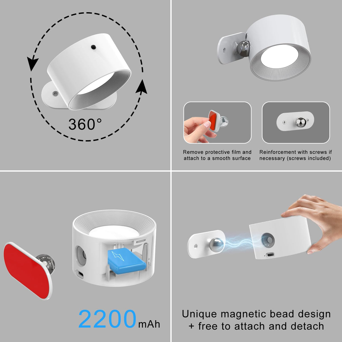 Coollamp LED Battery Operated Wall Lights, 3Pack Wall Lamp with Remote Control 3 Color Modes 3 Brightness Levels 360°Rotate Magnetic, Reading Lights for Living Room Bedroom Black