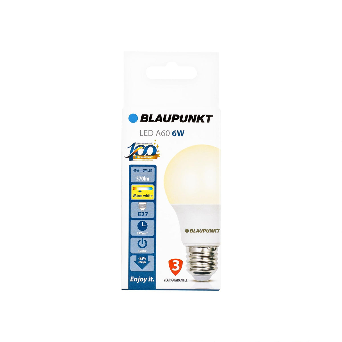 BLAUPUNKT E27 Classic Bulb A60 6W 600 Lumen 4000K Neutral White, 6-Pack