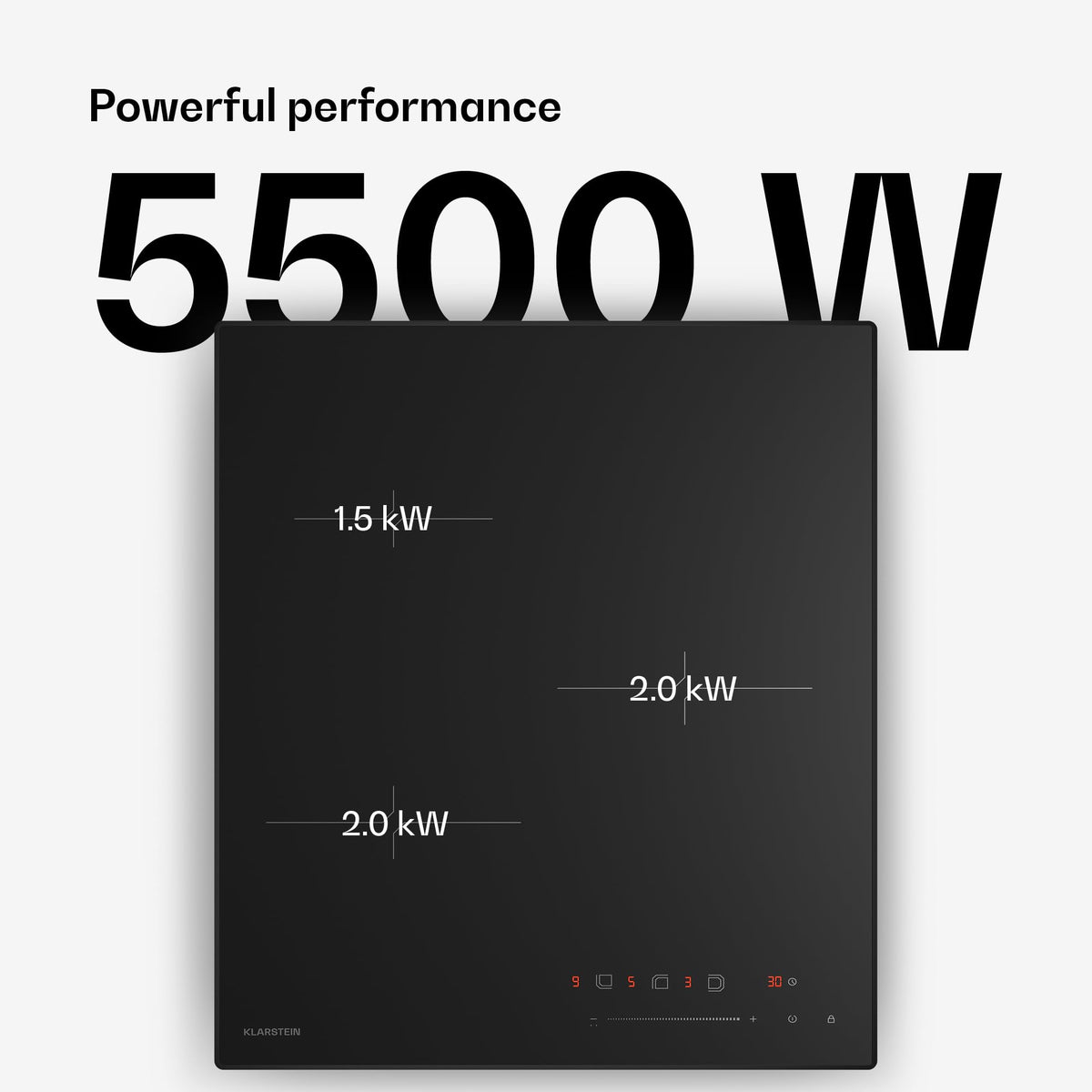 Klarstein Velaire Induction Hob 90 cm – 5 Zone Cooktop 7200W, Touch Slider, 9 Power Levels, 2 Flex Zones, Residual Heat Indicator