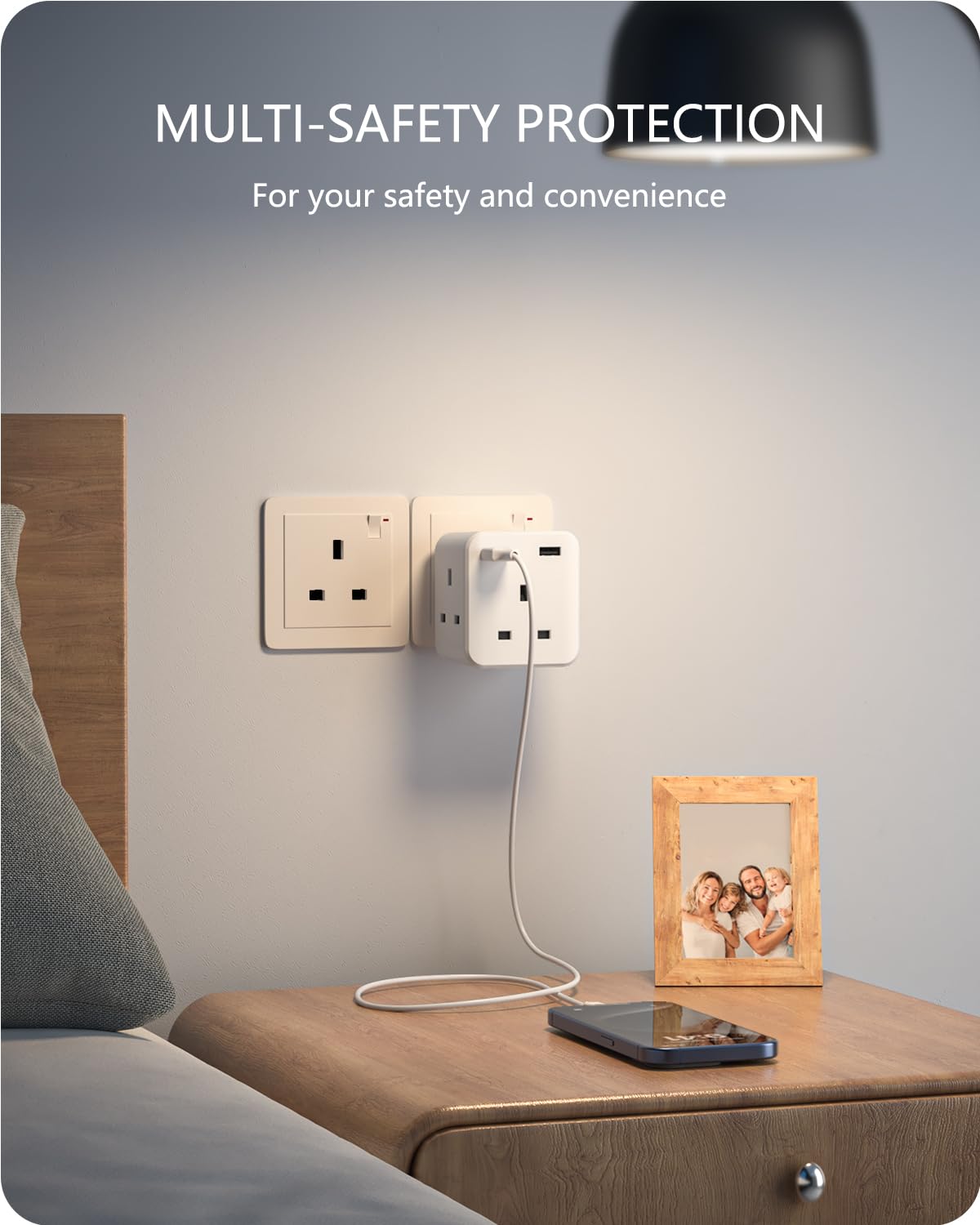 LENCENT Multi Plug Extension with 2 USB, 3 Way 3 Plugs Socket Adapter