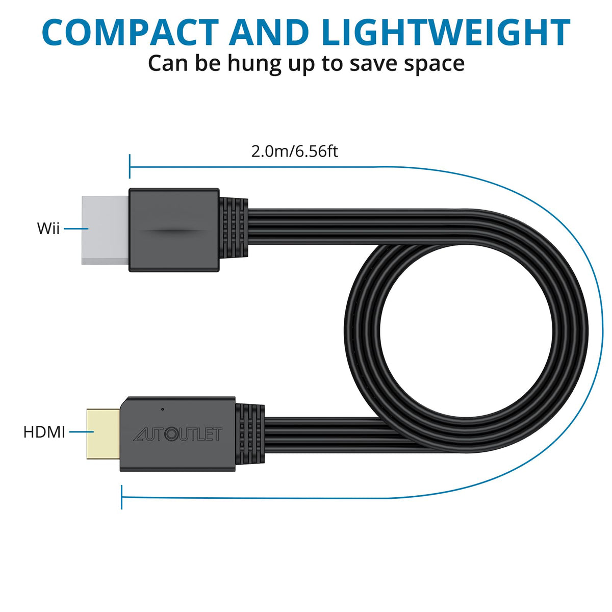 AUTOUTLET Wii to HDMI Converter 1080P 5ft/150 cm for Full HD Device, Adapter with HDMI Male Cable Output Compatible with Nintendo Wii, Wii U, HDTV, Monitor-Supports All Wii Display Modes