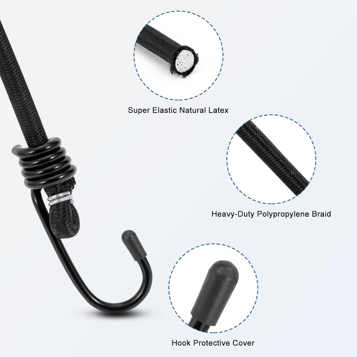 WeFine Pack of 10 Bungee Cords with Hooks Weatherproof & UV-Resistant Bungee Straps Heavy Duty Elastic Bungee Ropes for Caravan Camping RVs Trunks Luggage Racks,Black,16 inch (40CM)