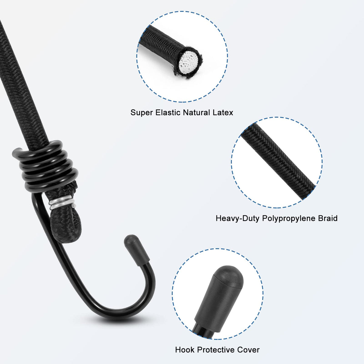 WeFine Pack of 10 Bungee Cords with Hooks Weatherproof & UV-Resistant Bungee Straps Heavy Duty Elastic Bungee Ropes for Caravan Camping RVs Trunks Luggage Racks,Black,16 inch (40CM)