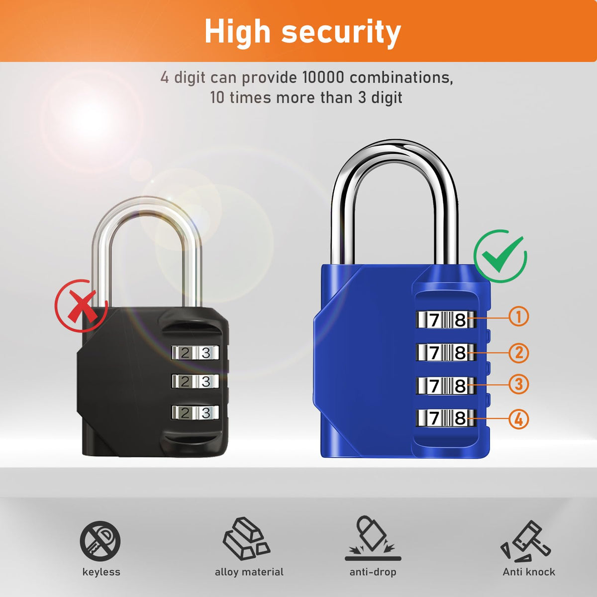 NAGE Padlocks with Code, Combination Lock 4 Digit Gym Locker (1P, Red)