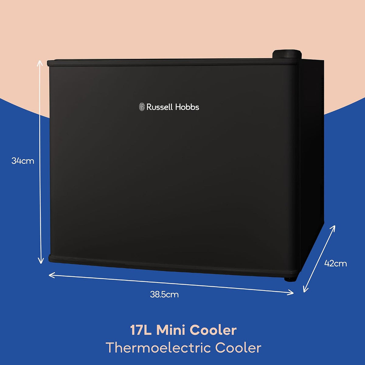 Russell Hobbs Quiet Mini Cooler 17L Thermoelectric for Drinks with Adjustable Thermostat, Portable in Black, Compact For Bedroom, Home, Caravan, Car RH17CLR1001B