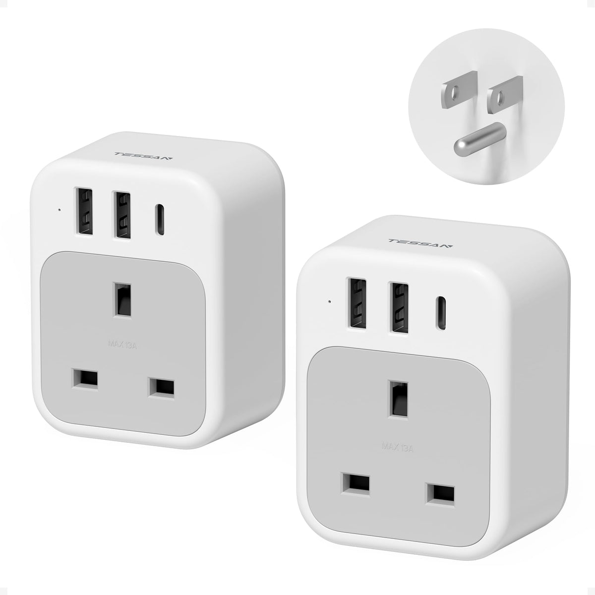 TESSAN UK to South Africa Plug Adapter, Type M Travel Adaptor with USB C