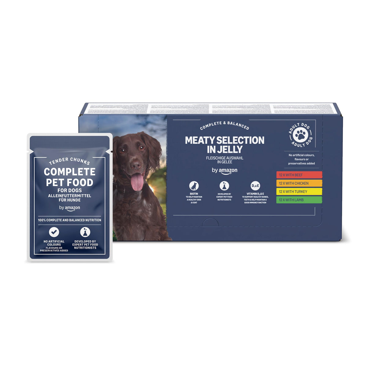 by Amazon Complete Wet Food for Adult Dogs, Meat Selection in Gravy, 4.8 kg (48 pouches of 100g)