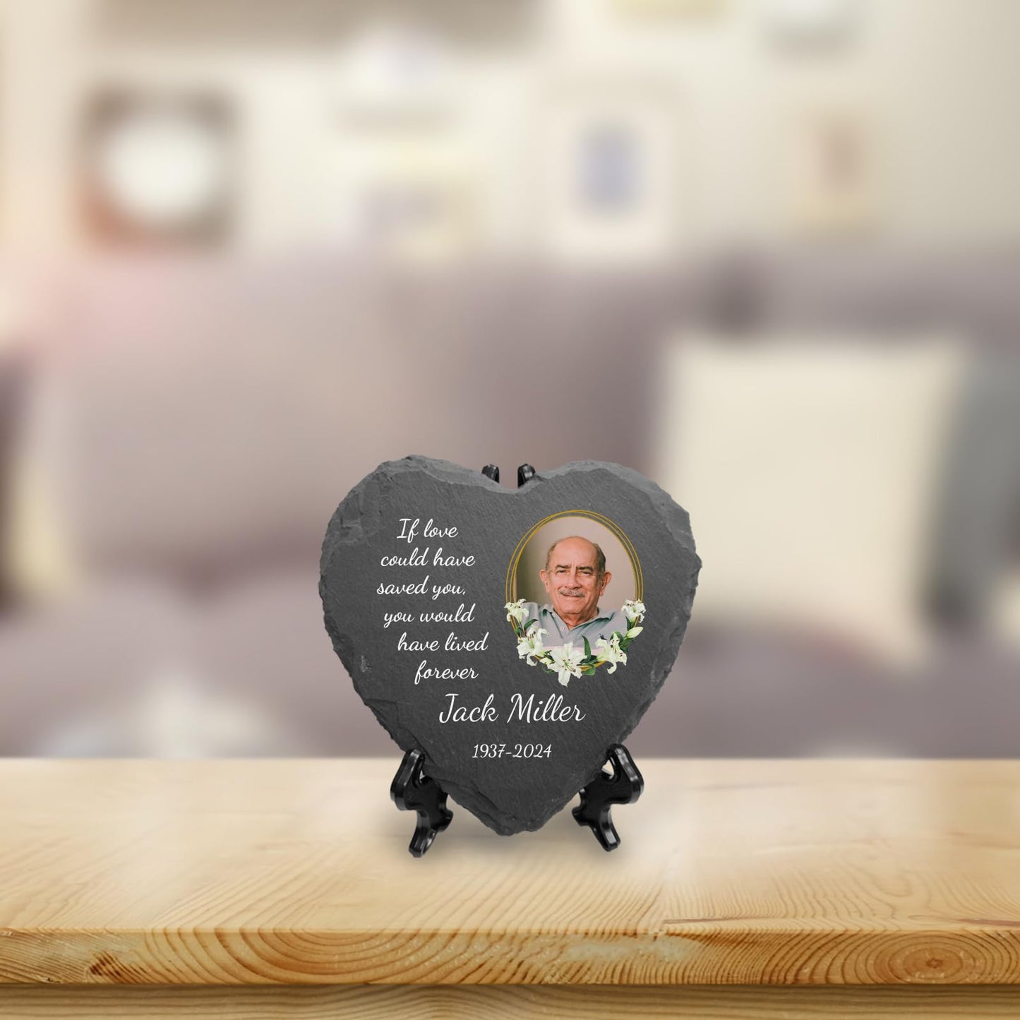 You Personalise Personalised UV Printed Photo Memorial Slate- Custom Message & Photo- Heart Slate, Optional Display Stand- Outdoor & Indoor Use- 100 x 100 mm