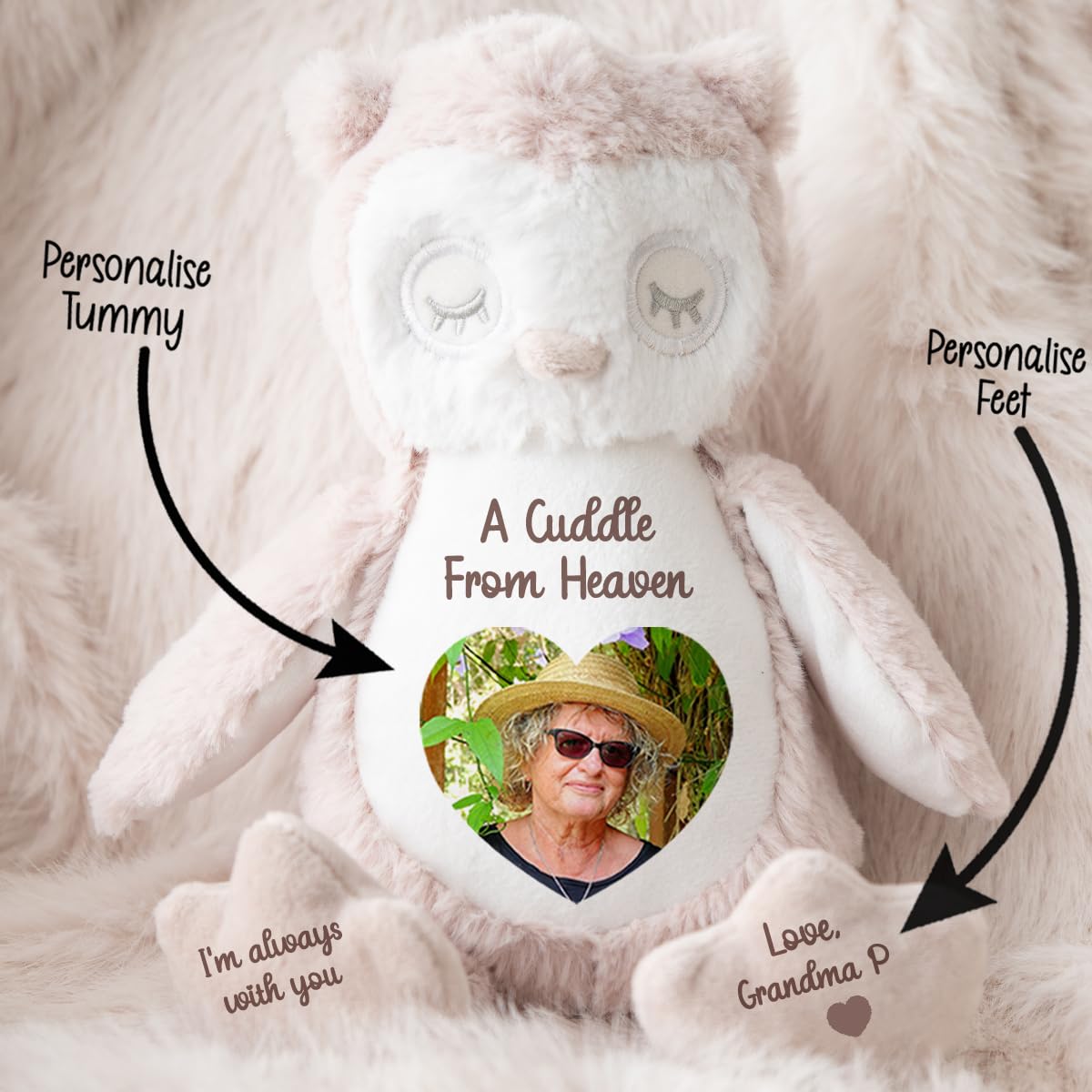 Personalised Memory Teddy Bear with Heart-Shaped Photo – “A Cuddle From Heaven” Keepsake Gift – 28 Bear Styles – Add Your Text & Choose Colour – Custom Memorial Bear (White Angel Teddy)