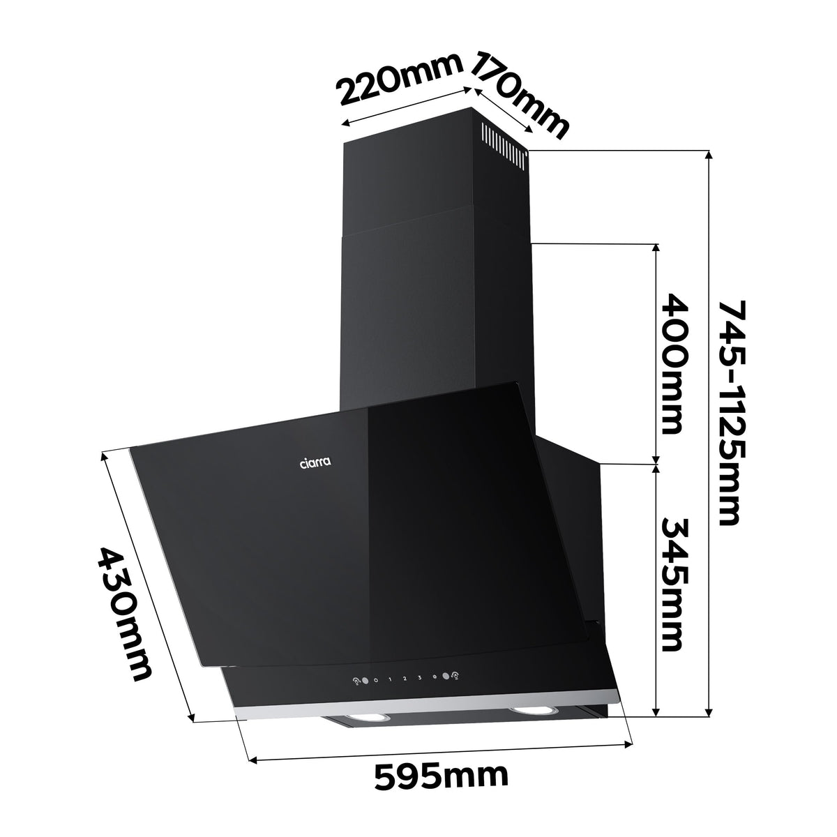 CIARRA 60cm White Angled Cooker Hood, Gesture Control, A+++, CBCW6736A