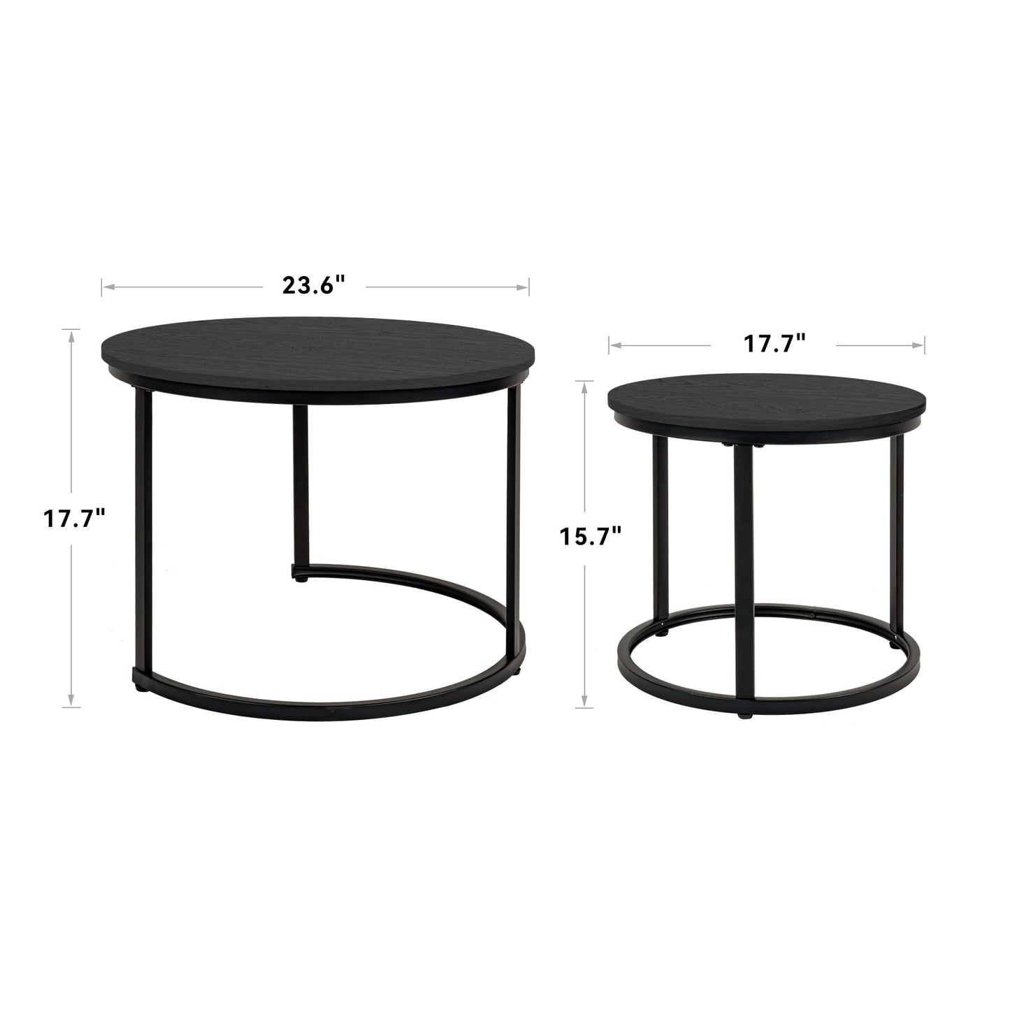 Hawthyhome Coffee Tables, Round Nesting Tables Tet of 2, Modern Side Tables with Metal Frame, Industrial Stacking End Tables for Living Room Bedroom Office, 60 * 60 * 45cm, Brown